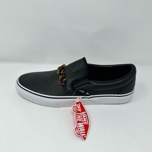 New in Box Vans Authentic Slip-On Tortoise Chain Black Leather Men’s Size 10